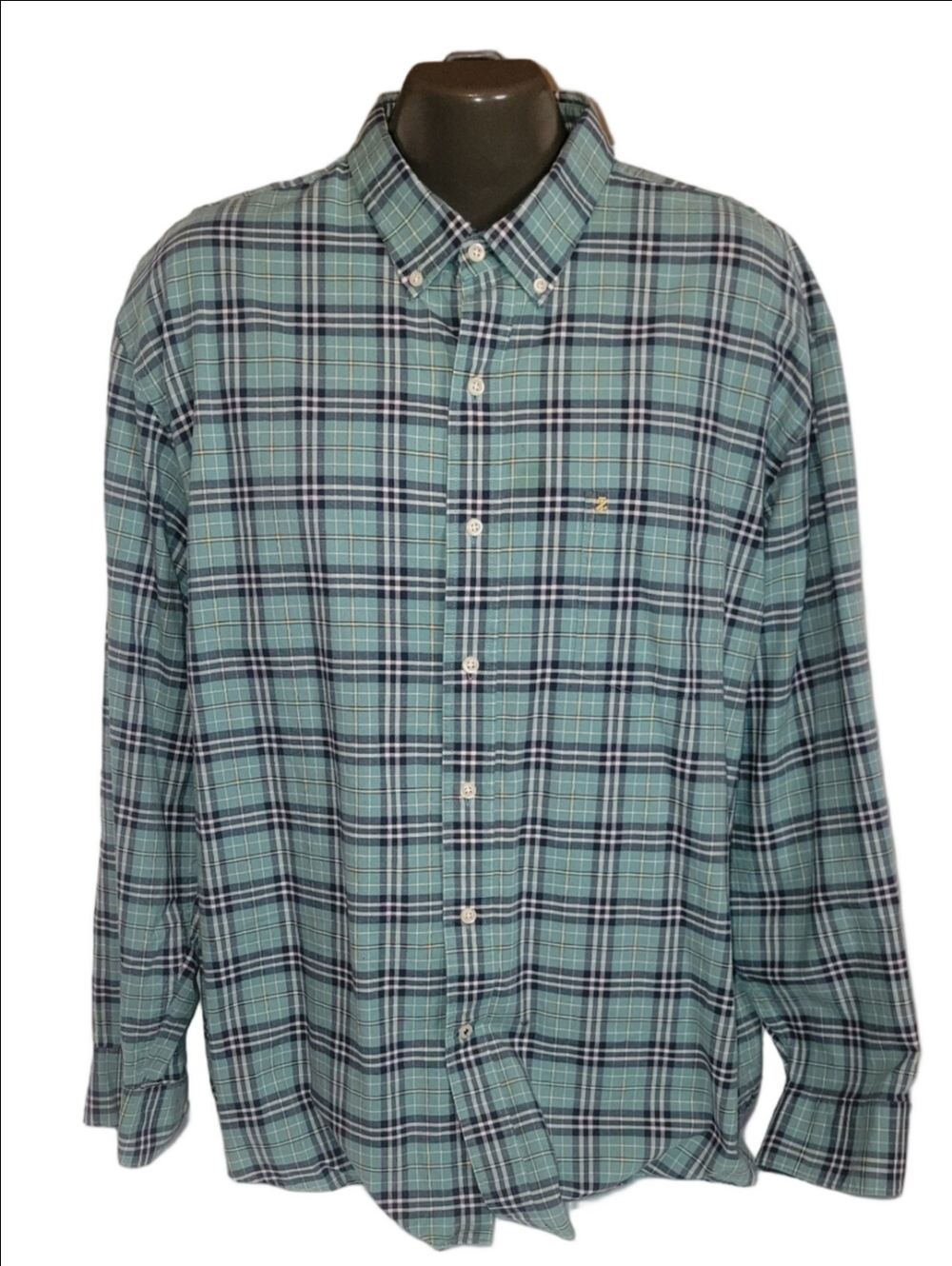 IZOD SALTWATER Plaid Button-Down Shirt - Turquoise/Navy XXL